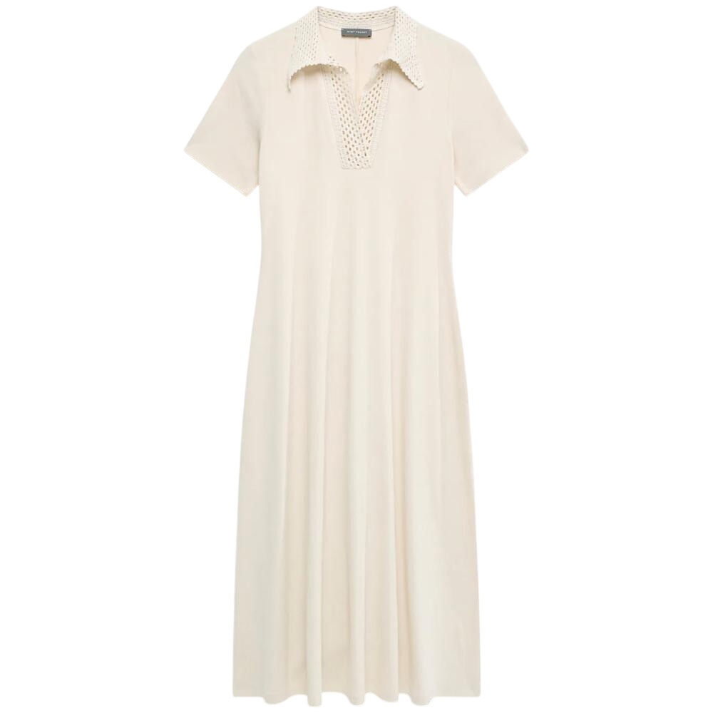 Mint Velvet Neutral Crochet Collar Midi Dress